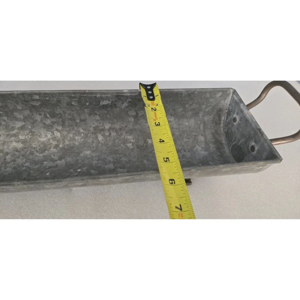 Rustic Galvanized Metal Trough Planter with Handles Farmhouse Centerpiece 22in